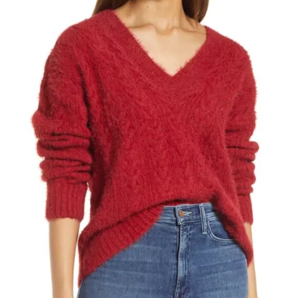 Lucky Brand V-Neck Eyelash Sweater Winery Size XL NWT - Picture 2 of 7